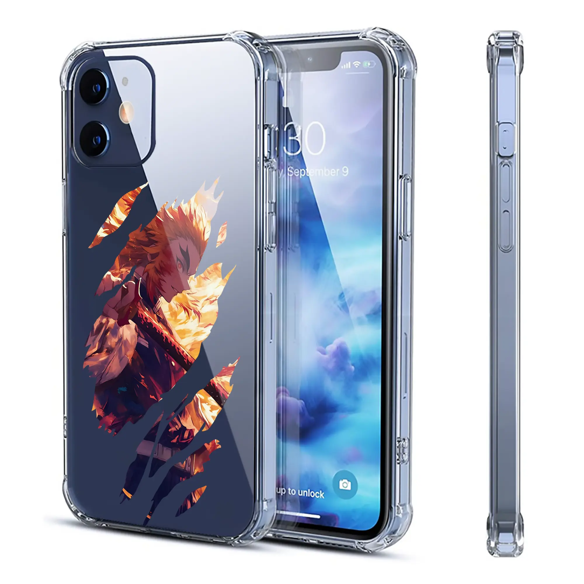 鬼滅の刃 グッズ,煉獄 杏寿郎 - IPhone 12シリーズ対応 ・ 透明スマホケース ・ クリアソフトケース ・ TPU素材 ・ 耐衝撃 ・ 高密着 ・ 防汚 防指紋 ・ 簡単着脱